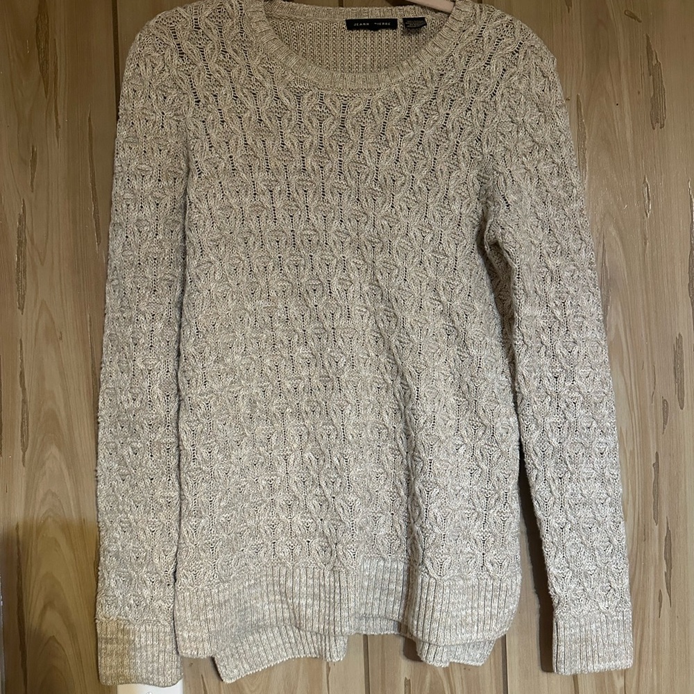 100% Cotton Oversized Oatmeal Cable Knit Sweater - Picture 2 of 4